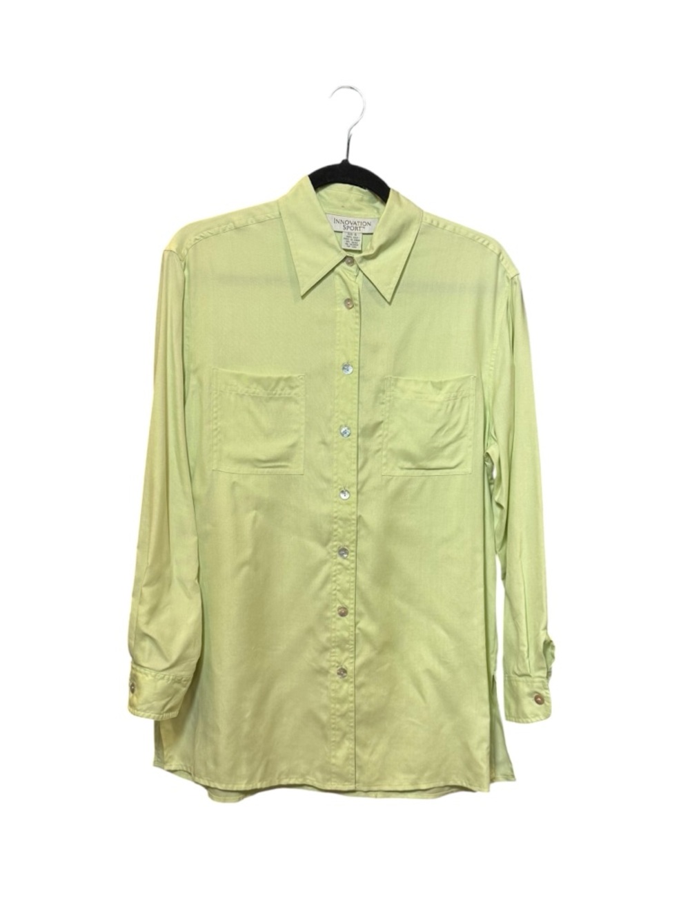 Innovation Sport 100% Silk Button Down Shirt Spring Green S Lightweight Blouse - Picture 2 of 7